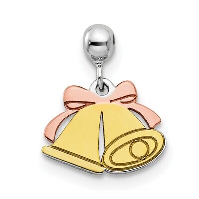 Rhodium &amp; Rose &amp; Gold Tone Bell Charm Sterling Silver Mio Memento QMM238, MPN: QMM238,