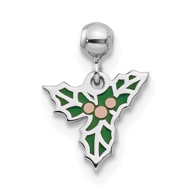 Rhodium &amp; Rose Tone Enamel Mistletoe Charm Sterling Silver Mio Memento QMM242, MPN: QMM242,