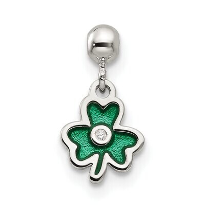 Enamel with CZ Diamond Dangle Clover Charm Sterling Silver Mio Memento QMM244, MPN: QMM244,