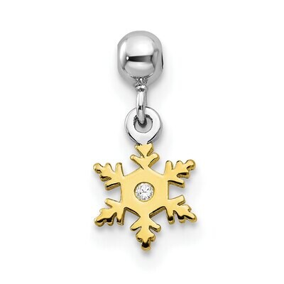 CZ Diamond Snow Flake Charm Sterling Silver Rhodium &amp; Gold Tone QMM241, MPN: QMM241,