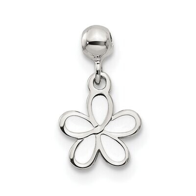 White Enamel Dangle Flower Charm Sterling Silver Mio Memento QMM229, MPN: QMM229,