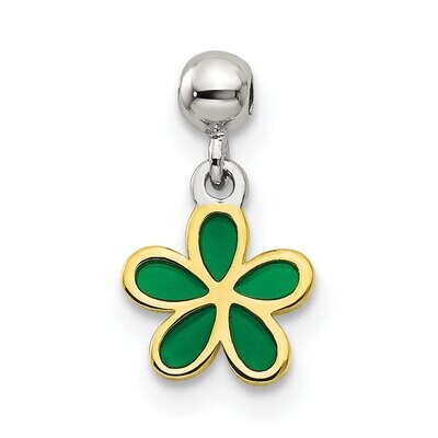 Green Enamel Flower Charm Sterling Silver Gold Tone QMM228, MPN: QMM228,
