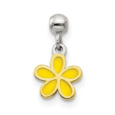 Yellow Enamel Flower Charm Sterling Silver Gold Tone QMM227, MPN: QMM227,