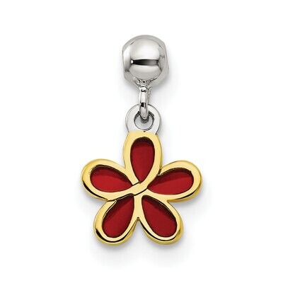 Red Enamel Flower Charm Sterling Silver Gold Tone QMM226, MPN: QMM226,
