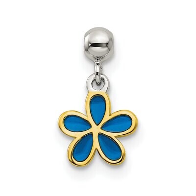 Blue Enamel Flower Charm Sterling Silver Gold Tone QMM225, MPN: QMM225,