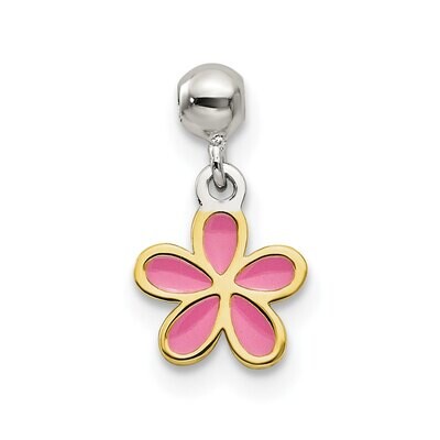 Pink Enamel Flower Charm Sterling Silver Gold Tone QMM224, MPN: QMM224,