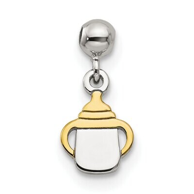 Dangle Baby Bottle Charm Sterling Silver Gold Tone QMM218, MPN: QMM218,