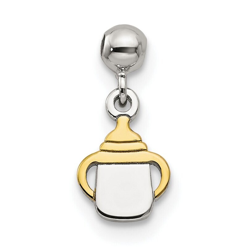 Dangle Baby Bottle Charm Sterling Silver Gold Tone QMM218