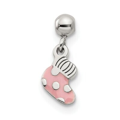 Pink Enamel Dangle Baby Sock Charm Sterling Silver Mio Memento QMM216, MPN: QMM216,