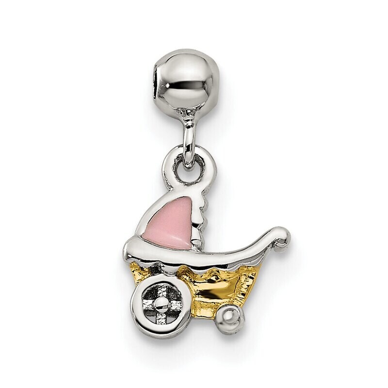 Enamel Baby Carriage Charm Sterling Silver Gold Tone QMM217