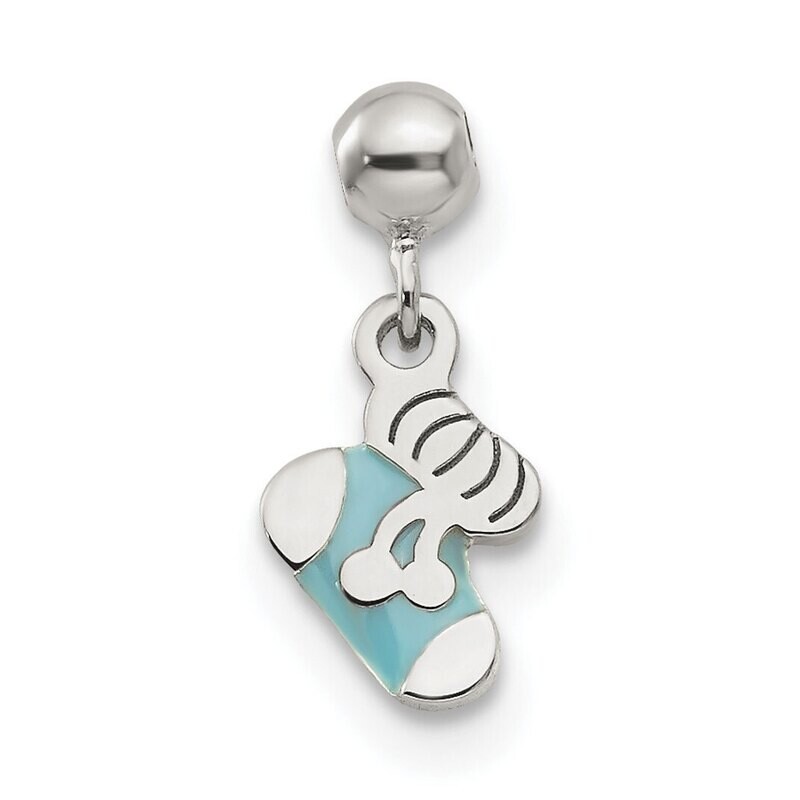 Blue Enamel Dangle Baby Sock Charm Sterling Silver Mio Memento QMM215