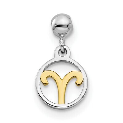 Dangle Aries Charm Sterling Silver Rhodium &amp; Gold Tone QMM202, MPN: QMM202,
