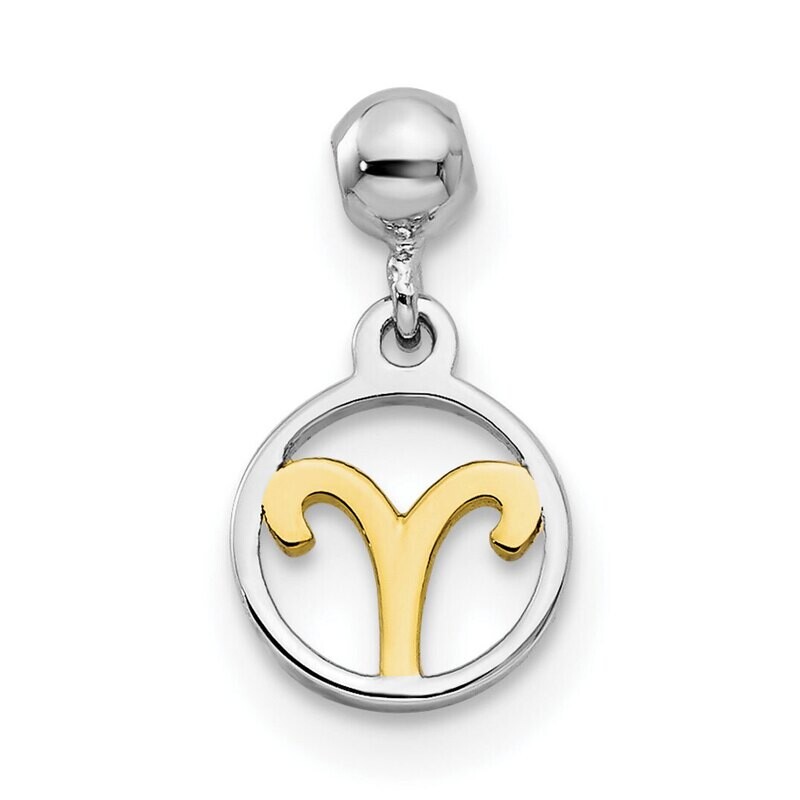 Dangle Aries Charm Sterling Silver Rhodium & Gold Tone QMM202