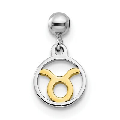 Dangle Taurus Charm Sterling Silver Rhodium &amp; Gold Tone QMM201, MPN: QMM201,