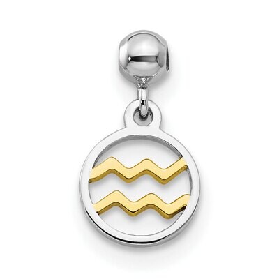 Dangle Aquarius Charm Sterling Silver Rhodium &amp; Gold Tone QMM199, MPN: QMM199,