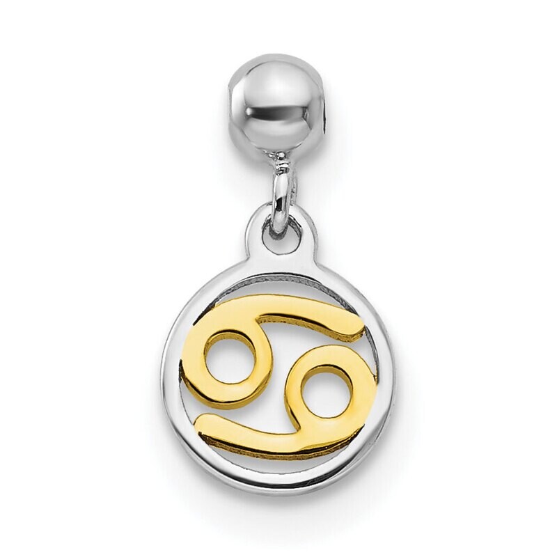 Dangle Cancer Charm Sterling Silver Rhodium & Gold Tone QMM195