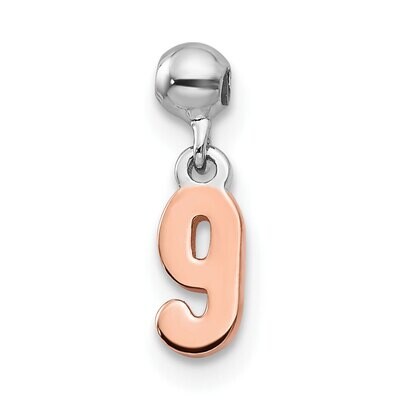 Number 9 Charm Sterling Silver Rhodium &amp; Rose Tone QMM191N9, MPN: QMM191N9,