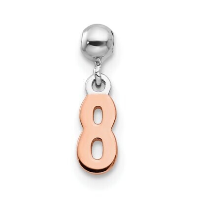 Number 8 Charm Sterling Silver Rhodium &amp; Rose Tone QMM191N8, MPN: QMM191N8,