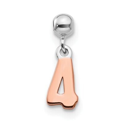 Number 4 Charm Sterling Silver Rhodium &amp; Rose Tone QMM191N4, MPN: QMM191N4,