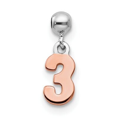 Number 3 Charm Sterling Silver Rhodium &amp; Rose Tone QMM191N3, MPN: QMM191N3,