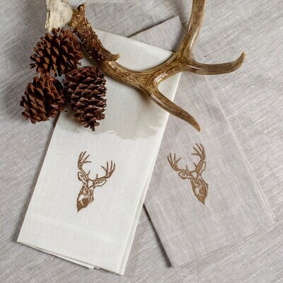 Crown Stag Head Linen Towel Deer Brown Set of 4 T246