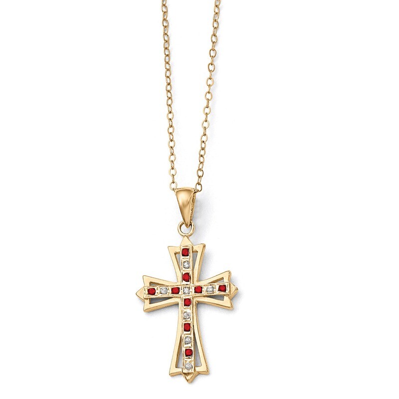 Ruby 18 Inch Cross Necklace Sterling Silver & Gold-plated with Diamonds QDF128