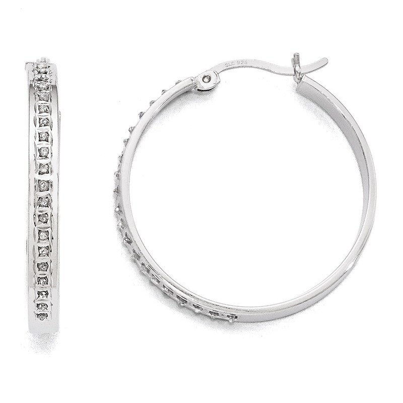 Mystique Round Hoop Earrings Sterling Silver with Diamonds QDF123