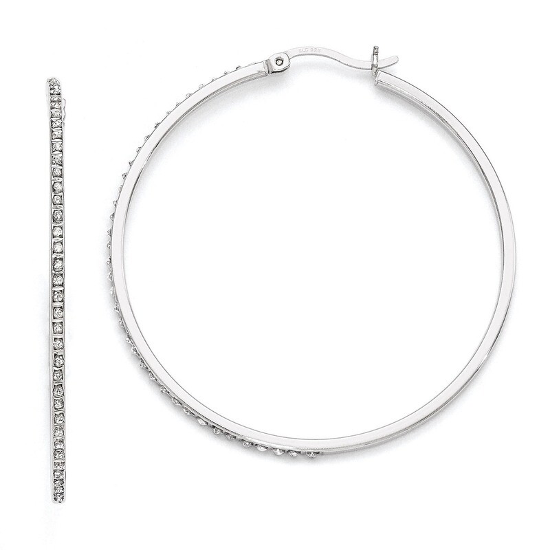 Mystique Round Hoop Earrings Sterling Silver with Diamonds QDF121