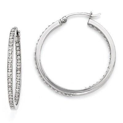 Mystique Round Hoop Earrings Sterling Silver with Diamonds QDF119, MPN: QDF119, 191101187285