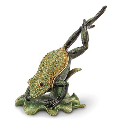 Diving Frog Trinket Box Enamel on Pewter by Jere, MPN: BJ2092, 191101595264