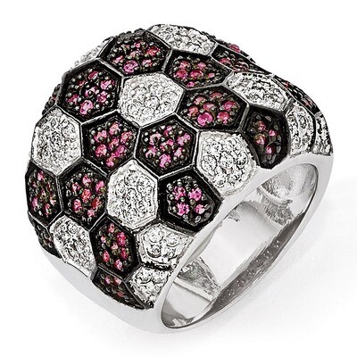 Black Rhodium Synthetic Ruby CZ Ring Sterling Silver QR5899-6