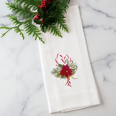 Crown Candy Cane Linen Towel White Set of 4 T1065