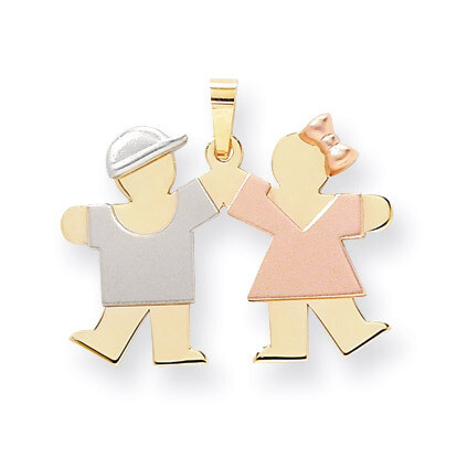 Small Boy on Left & Girl on Right Engravable Charm 14k Tri-Color Gold XK731X
