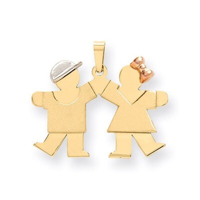 Small Boy on Left &amp; Girl on Right Engravable Charm 14k Tri-Color Gold XK590, MPN: XK590, 8839578597…