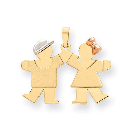 Small Boy on Left & Girl on Right Engravable Charm 14k Tri-Color Gold XK590