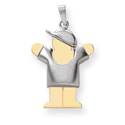 Puffed Boy with Hat on Right Engravable Charm 14k Two-tone Gold XK580