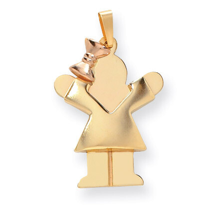 Puffed Girl with Bow on Left Engravable Charm 14k Two-tone Gold XK577