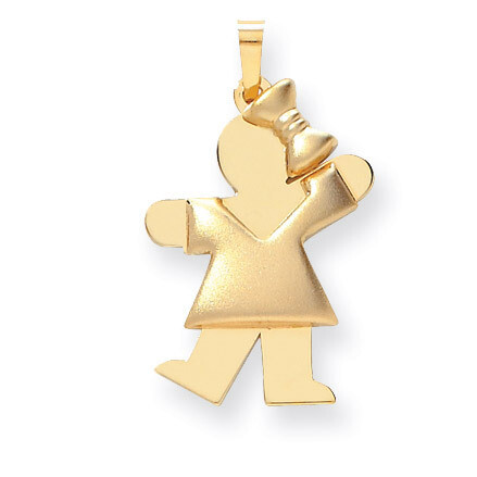 Puffed Girl with Bow on Right Engravable Charm 14k Gold XK567