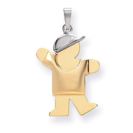 Puffed Boy with Hat on Left Engravable Charm 14k Two-tone Gold XK571