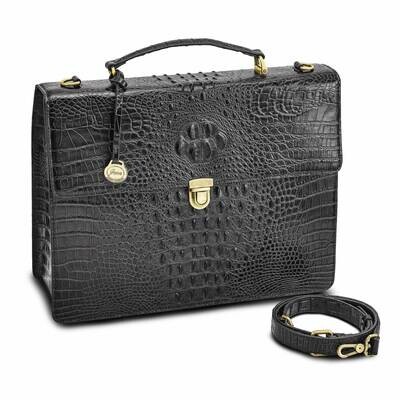 Top Grain Leather Croc Texture Black Briefcase/Messenger Bag JLL111-BL, MPN: JLL111-BL, 191101084119