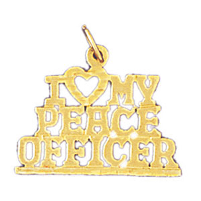 I Love My Peace Officer Pendant Necklace Charm Bracelet in Yellow, White or Rose Gold 10940