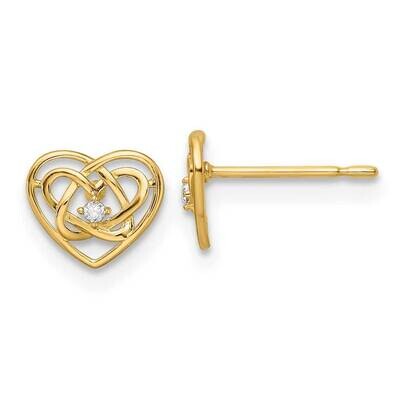 Trinity Heart Post Earrings 14k Gold CZ Diamond YE2037, MPN: YE2037, 191101798726