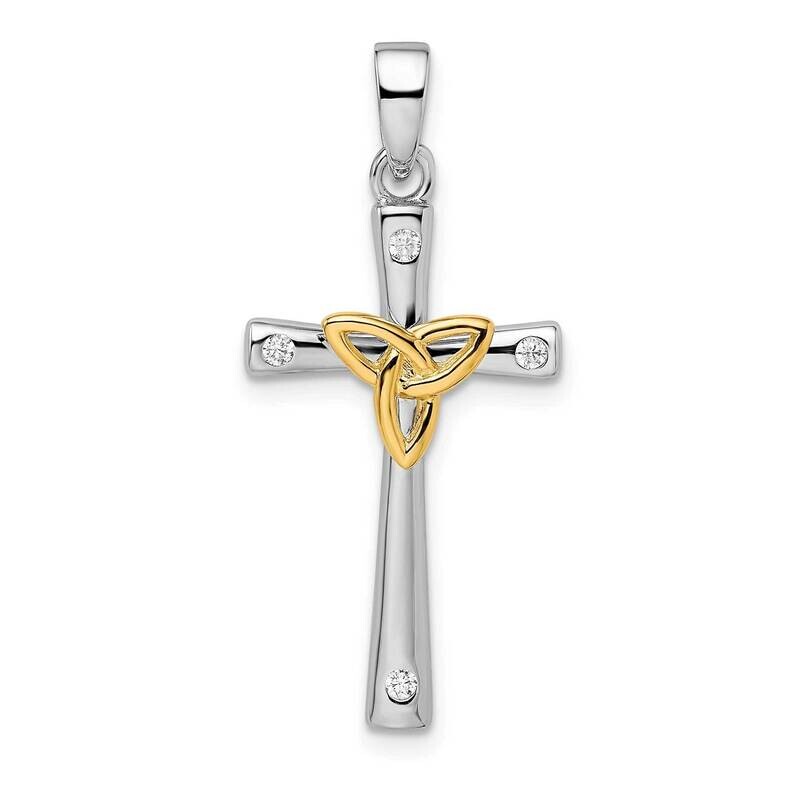 Gold-Plated CZ Diamond Cross with Celtic Cross Pendant Sterling Silver Rhodium-plated QC11135