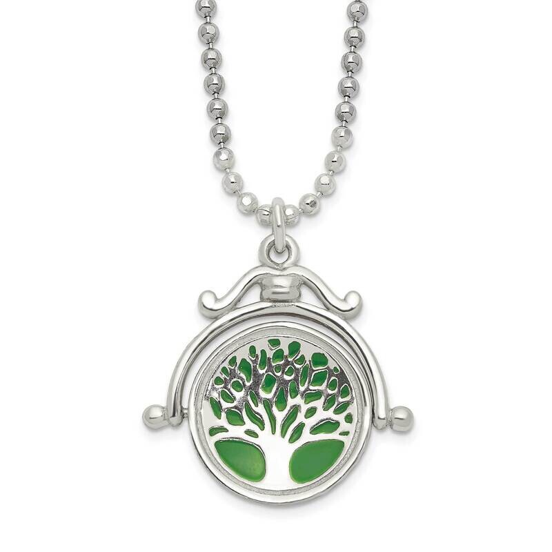 Reversible Enameled Tree Of Life Necklace Sterling Silver Polished QG6154-18