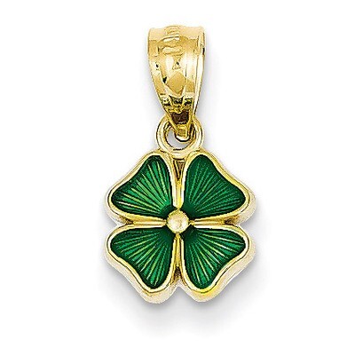 Green Enameled Four Leaf Clover Pendant 14k Gold YC483, MPN: YC483, 886774617169