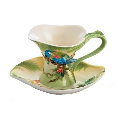 Franz Porcelain Amazon Rain Forest Parrot Cup Saucer Spoon Set FZ00832, MPN: FZ00832,