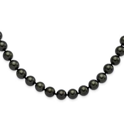 Majestik 10-11mm Black Imitation Shell Pearl Necklace Sterling Silver Rhodium-plated QMJNM10B-18, M…