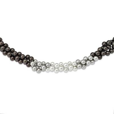 Majestik 3 Row 10-11mm Grey Wt Black Shell Necklace Sterling Silver Rhodium-plated QMJN310MX-16.5, …