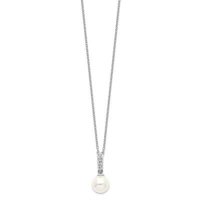 Majestik 8-9mm Imitat Shell Pearl CZ Diamond Necklace Sterling Silver Rhodium-plated QMJN804W-17, M…
