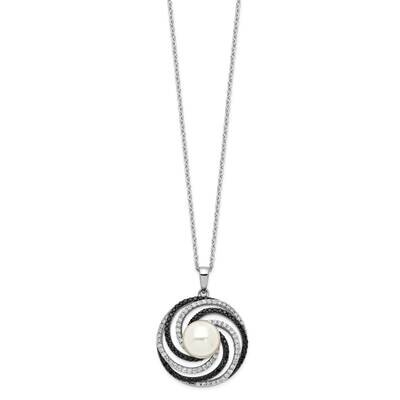 Majestik 10-11mm Shell Black and White CZ Diamond Necklace Sterling Silver Rhodium-plated QMJN134W-…